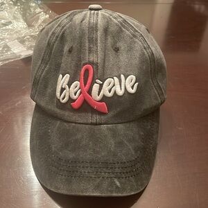 Believe - breast cancer awareness hat, black, embroidered, new in package